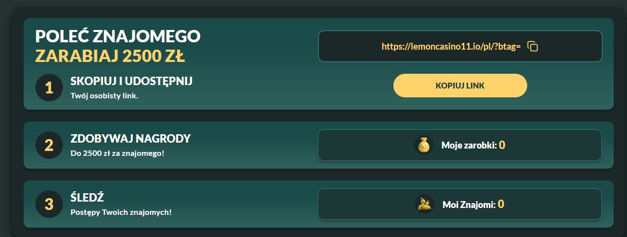 Zaproś znajomych i zarabiaj do 2500 PLN w Lemon Casino